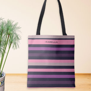 Bolso De Tela Personalizado Moderno Rosa Purpura Patrón de Rayas