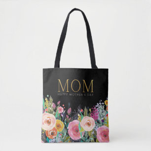 Bolso De Tela Personalizado MOM Gold   Vivid Floral   Día de la 