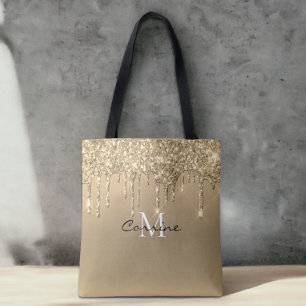 Bolso De Tela Personalizado Monograma 14k Ant Purpurina Gold Dri