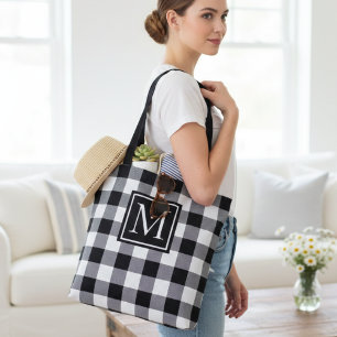 Bolso De Tela Personalizado Monograma de color negro y blanco