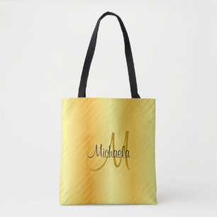 Bolso De Tela Personalizado Monograma Faux Gold Modern Elegant T