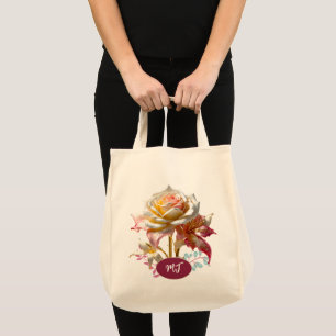 Bolso De Tela Personalizado Monograma Grocería rosa blanca rosad