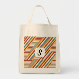 Bolso De Tela Personalizado Monograma moderno retro 70 Grocería