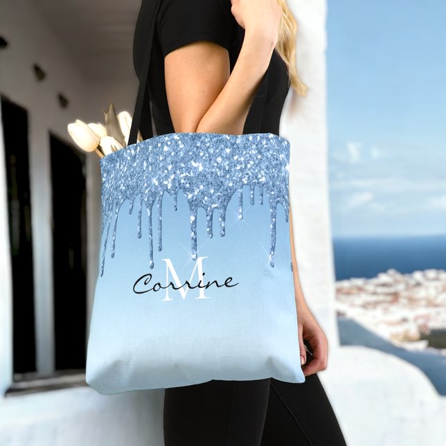 Bolso De Tela Personalizado Monograma Purpurina azul hielo goteo (Subido por el creador)