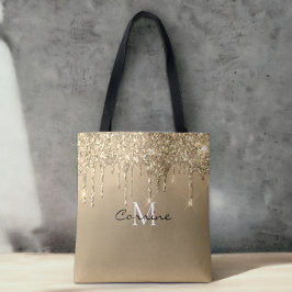Bolso De Tela Personalizado Monograma Purpurina de goteo de oro