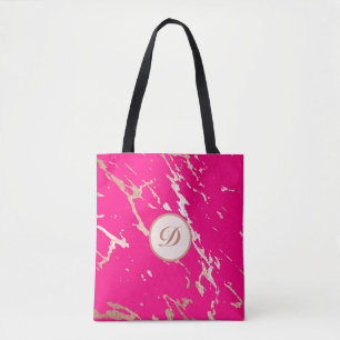 Bolso De Tela Personalizado Monograma Rosado y Oro Caliente