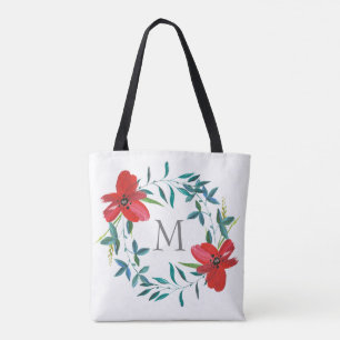 Bolso De Tela personalizado monograma tote de flores pintadas pe