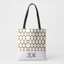 Personalizado Monogramed White Golden Dots Tote Ba