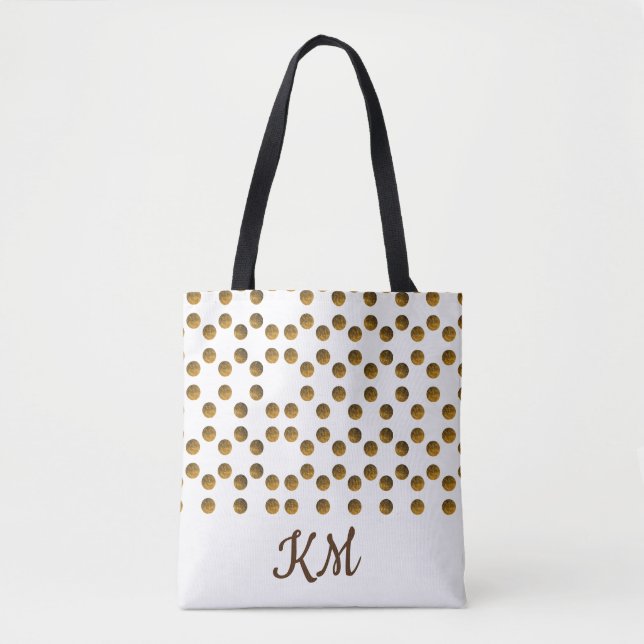 Bolso De Tela Personalizado Monogramed White Golden Dots Tote Ba (Anverso)