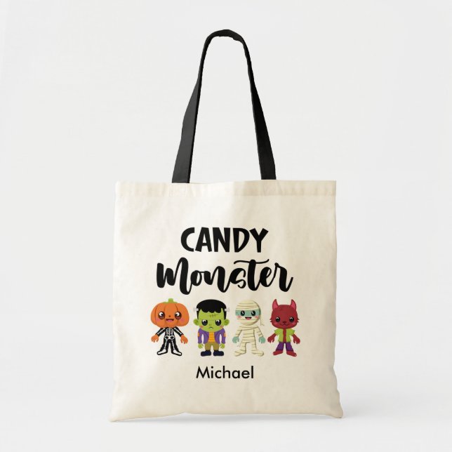 Bolso De Tela Personalizado Monstruo de golosinas para niños tru (Frente)