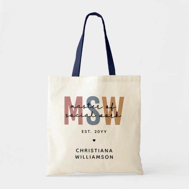 Bolso De Tela Personalizado MSW Master en Obra Social Graduación (Frente)
