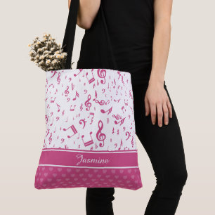 Bolso De Tela Personalizado Music Notes and Hearts Pattern Pink 