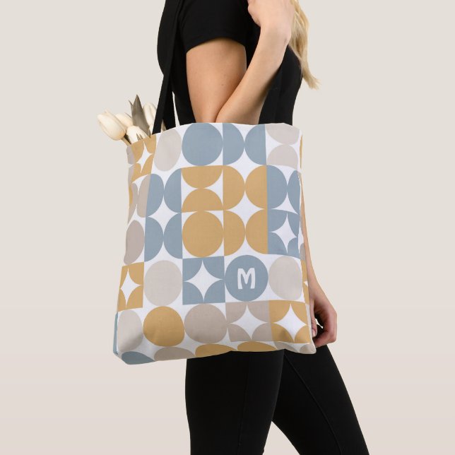 Bolso De Tela Personalizado Mustard Taupe Patrón de arte retro a (Detalle)