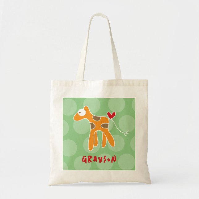Bolso De Tela Personalizado  Naranja Giraffe Love Fun Dots Kids (Frente)