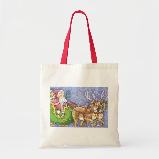 Bolso De Tela Personalizado Navidades Santa Claus Sleigh Reindee (Frente)
