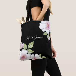 Bolso De Tela Personalizado negro rosa Floral Flores de cerezo b