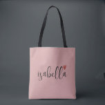 Bolso De Tela Personalizado Nombre de guión de la dama de honor<br><div class="desc">Una bolsa de moda rosa moderna con un nombre de escritura negro y corazón que es perfecta para una propuesta de dama de honor. Las damas de honor pueden llenar su tote con lo esencial para los viajes de bachillerato, o para los elementos esenciales para traer la mañana del boda....</div>
