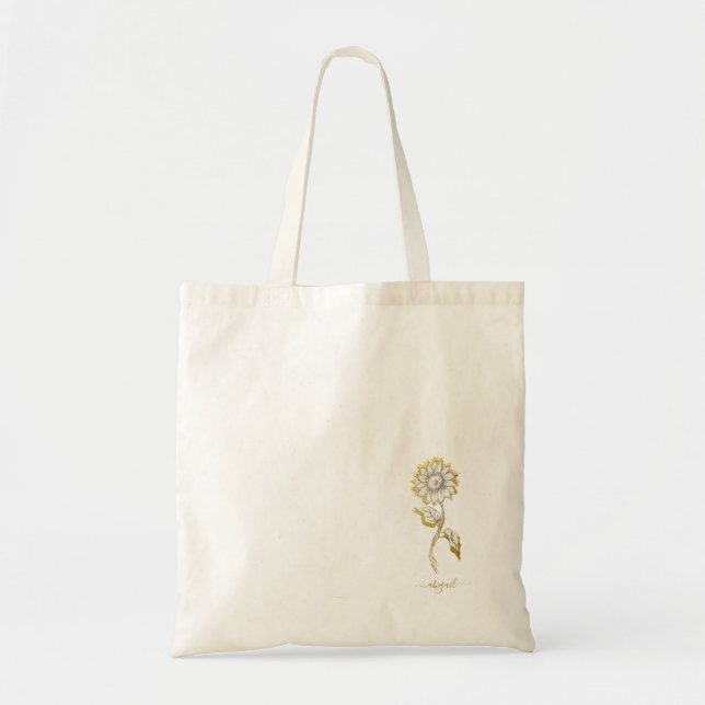 Bolso De Tela Personalizado Nombre dorado girasol dibujado a man (Frente)