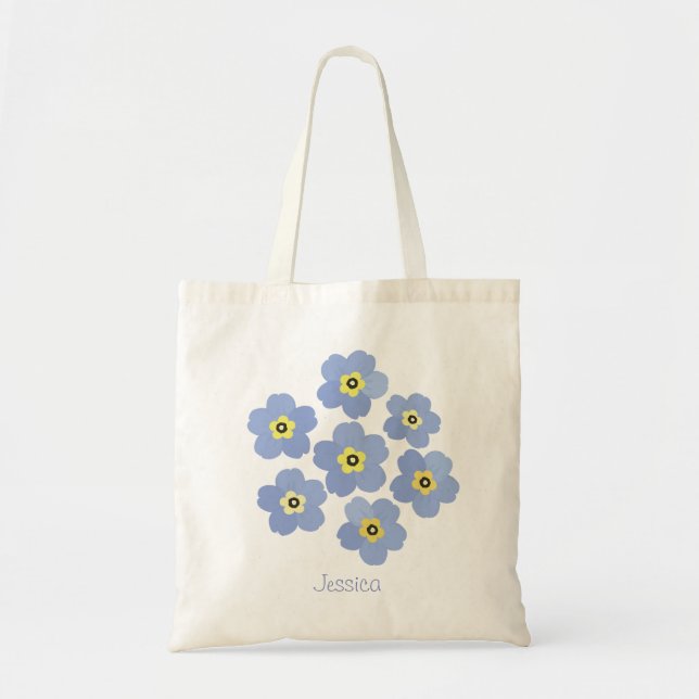 Bolso De Tela Personalizado olvídeme flor no azul (Frente)