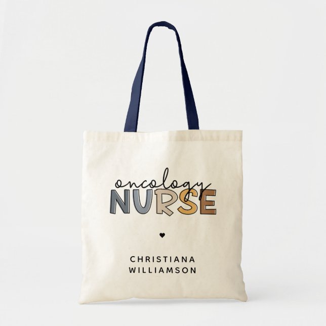 Bolso De Tela Personalizado Oncología Enfermera Oncología RN Reg (Frente)