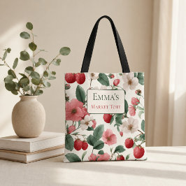 Bolso De Tela Personalizado para Ella Fresa Floral Cottagecore