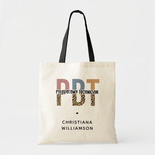 Bolso De Tela Personalizado PBT Phlebotomy Technician Leopard Pr (Frente)