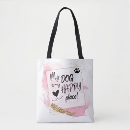 Bolso De Tela Personalizado Perro Lover Happy Place Pink & Gold