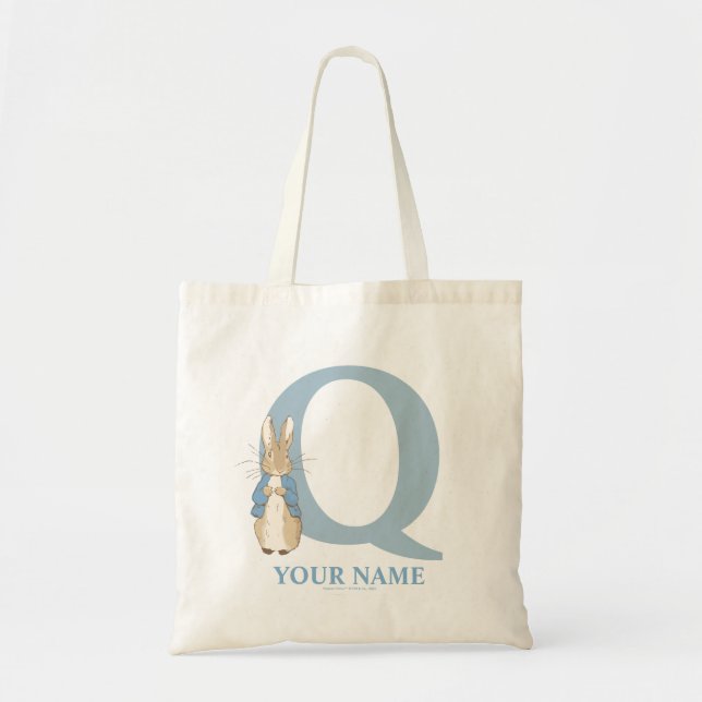 Bolso De Tela Personalizado Peter Rabbit - Letra Q Tote Bag (Frente)