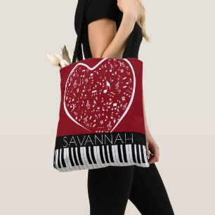 Bolso De Tela Personalizado Piano Music Amante Nombre Corazón Ne