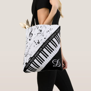 Bolso De Tela Personalizado Piano Music Notes Monograma Blanco n