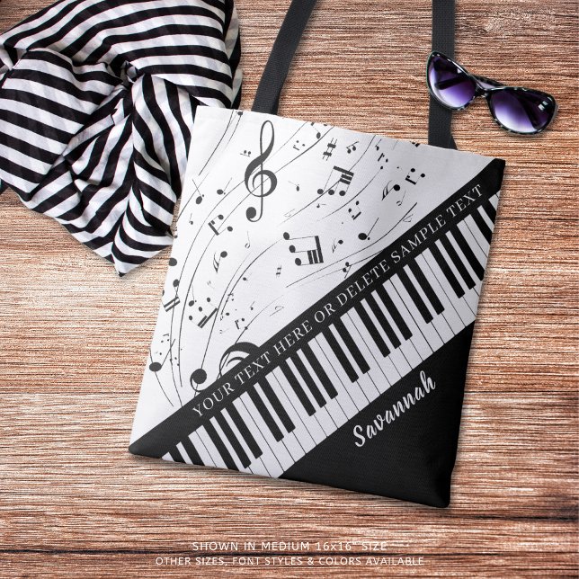 Bolso De Tela Personalizado Piano Music Notes Script Name Black  (Subido por el creador)
