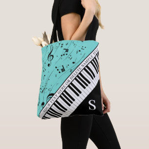 Bolso De Tela Personalizado Piano Music Notes Script Name Black 