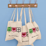 Bolso De Tela Personalizado piloto de avión de Peace Love Fly<br><div class="desc">Un gran regalo personalizado para un piloto al que le encantan los aviones de vuelo o trabaja como auxiliar de vuelo con una aerolínea. Personaliza con tu nombre u otro texto lindo.</div>