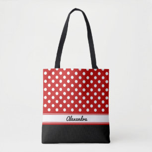 Bolso De Tela Personalizado Polka Punto blanco Base negra roja