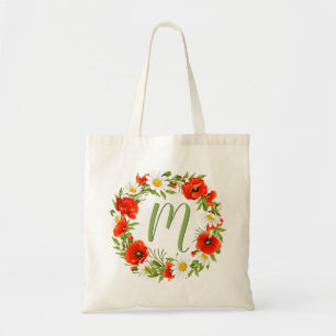 Bolso De Tela Personalizado Poppies Daisies Monograma Flower Wre