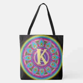 Bolso De Tela Personalizado psicodélico inicial Gran Tote NEGRO 