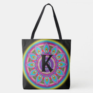 Bolso De Tela Personalizado psicodélico inicial Gran Tote NEGRO 