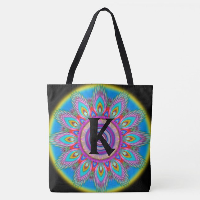 Bolso De Tela Personalizado psicodélico inicial Gran Tote NEGRO (Anverso)