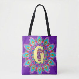Bolso De Tela Personalizado psicodélico inicial Tote Bag morado