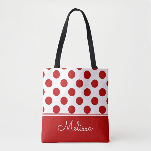 Bolso De Tela Personalizado| Puntos del Polka Rojo (Anverso)