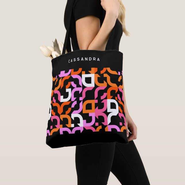 Bolso De Tela Personalizado Púrpura Naranja Negro Patrón de arte (Detalle)