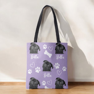 Bolso De Tela Personalizado púrpura Paw Papel de amor Imprimir P