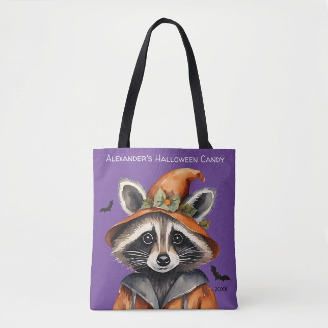 Bolso De Tela Personalizado Raccoon de Halloween (Anverso)
