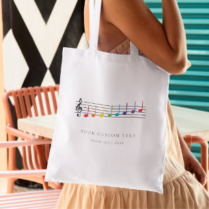Bolso De Tela Personalizado Rainbow Music Notes Teacher Elegant