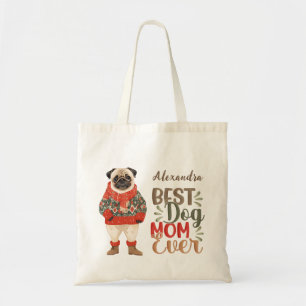 Bolso De Tela Personalizado retro de pug de color de agua de mam