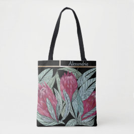 Bolso De Tela Personalizado rosa Hoja verde de flor Protea