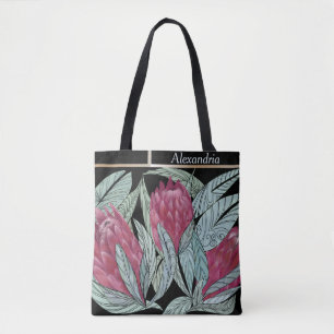 Bolso De Tela Personalizado rosa Hoja verde de flor Protea