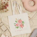 Bolso De Tela Personalizado Rosa Rosa Rosa Rosa Floral Bonito ac<br><div class="desc">Hermosa bolsa de flores de color rosa y rosa de melocotón personalizada hecha a mano con su nombre caligráfico escrito a mano personalizado.</div>