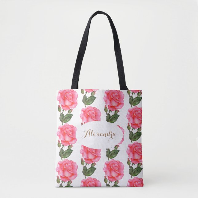 Bolso De Tela Personalizado Rosa Roses Arte Floral (Anverso)