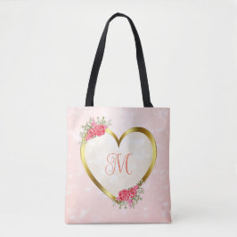 Bolso De Tela Personalizado rosa y corazón dorado